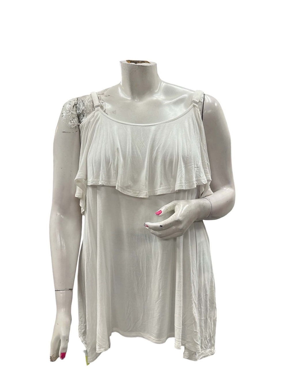 Penningtons White Ruffle Cold-Shoulder Camisole Size 4X